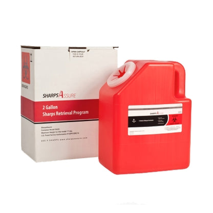 Mailback Sharps Container Sharps Assure Red Base 11-2/5 H X 5-1/2 W X 9 L Inch Vertical Entry 2 Gallon