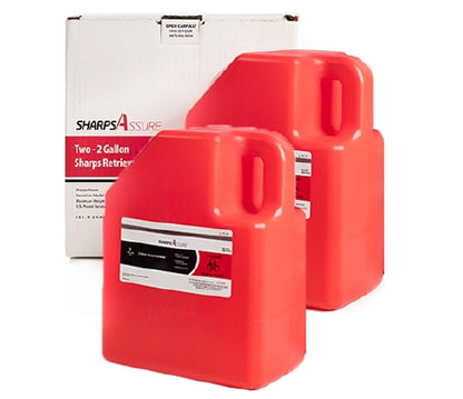 Mailback Sharps Container Sharps Assure Red Base 11-2/5 H X 5-1/2 W X 9 L Inch Vertical Entry 2 Gallon