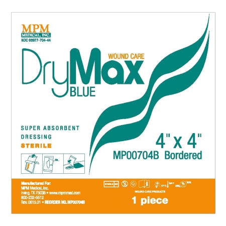 Super Absorbent Dressing DryMax Blue Adhesive 4 X 4 Inch Square