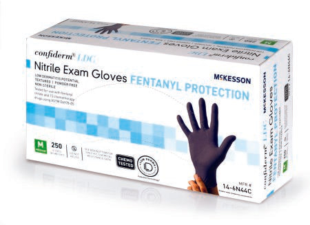 McKesson Confiderm LDC Nitrile Exam Gloves - Medium Size (Box of 100) - Fully Textured, Blue, Chemo Tested for Reliable Protection