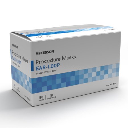 McKesson Blue Procedure Masks Comfortable Pleated Design with Earloops, NonSterile, One Size Fits Most
