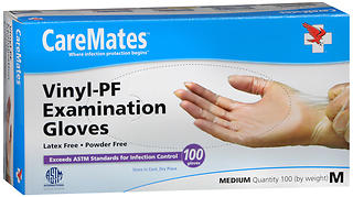 CareMates PF Examination Gloves Vinyl, Medium Size (Box of 100) Exceeds ASTM Standards for Infection Control