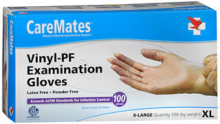CareMates Exam Vinyl Powder-Free Gloves X-Large Size (Box of 100) Latex-Free, Powder-Free for Safe and Economical Protection