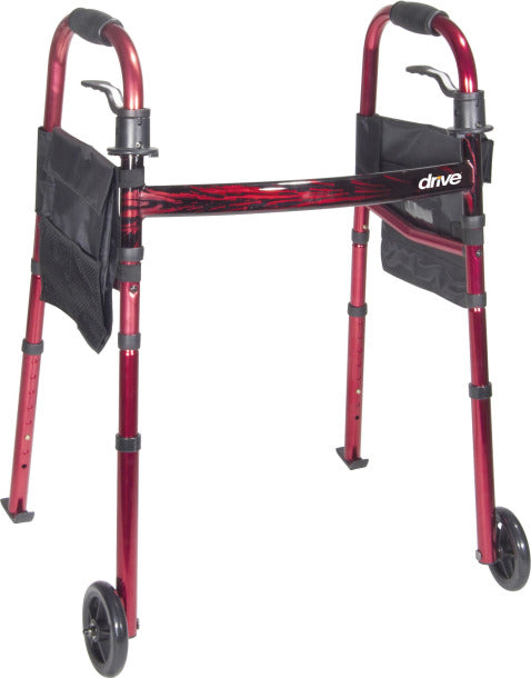 Deluxe Folding Travel Walker with 5" Wheels RED