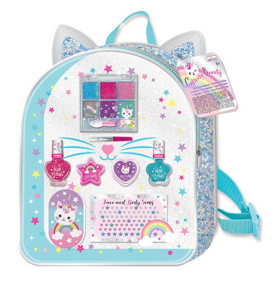 Caticorn Glam Kit: All-in-One Beauty Set with Eyeshadow Palette, Nail Polishes, Glitter, and Chic Reusable Bag