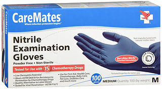 CareMates Nitrile Exam Gloves Medium Size (Box of 100) Latex-Free, Powder-Free, Tested for Chemotherapy Drugs