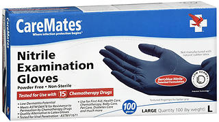 CareMates Exam Nitrile Gloves Lage Size (Box of 100) Tested for Chemotherapy Drugs, ASTM D6978 Compliant for Safety