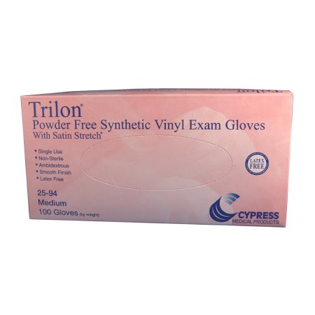 Trilon Vinyl Exam Gloves Medium Size (Box of 100) Powder-Free, Smooth Finish for Tactile Sensitivity