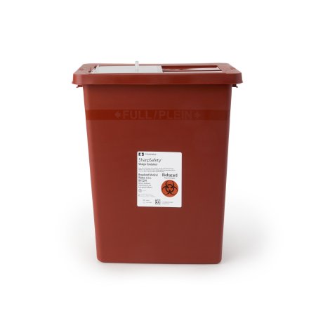 Sharps Container SharpSafety„¢ Red Base 17-3/4 H X 11 W X 15-1/2 D Inch Vertical Entry 8 Gallon