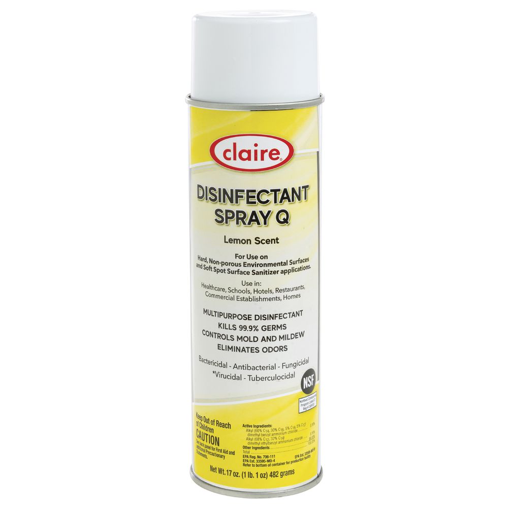 Claire Disinfectant Spray Lemon Scent 17oz Kills 99.9% of Germs, Controls Mold and Mildew, Made in Canada
