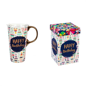 Ceramic Travel Cup W/Box Birthday Confetti 17oz
