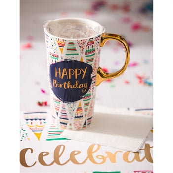 Ceramic Travel Cup W/Box Birthday Confetti 17oz