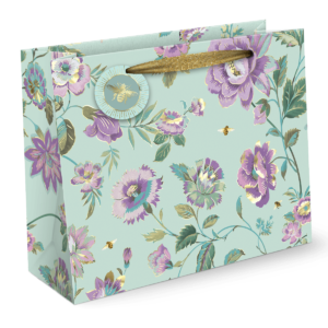 Floral Charm Large Gift Bag Elegant Horizontal Design with Die-Cut Gift Tag and Gold Foil Accents