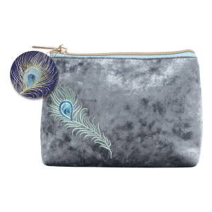 Peacock Velvet Embroidered Cosmetic Bag - Luxurious Beauty Storage