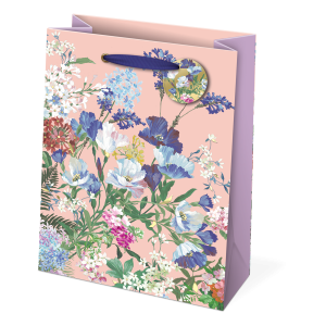 Floral Pop Pink Gift Bag Vertical Design with Die-Cut Gift Tag and Gold Foil Accents