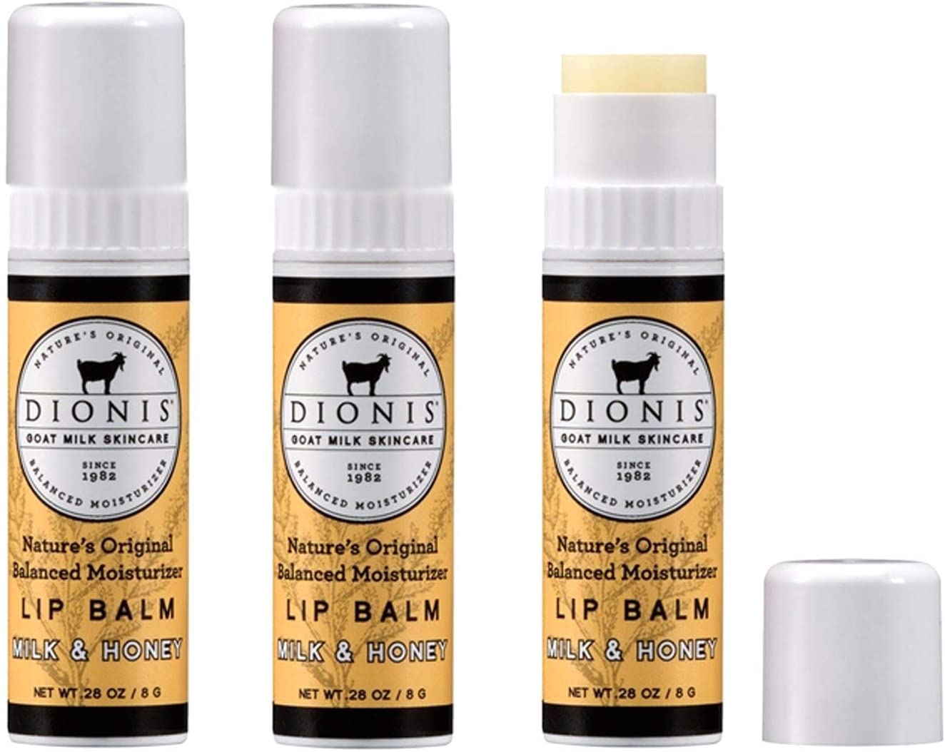 Dionis Goat Milk Lip Balm Set of 3 Enriched with Beeswax, Shea Butter, and Coconut Oil for Intensive Lip Care