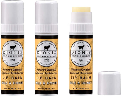 Dionis Goat Milk Lip Balm Set of 3 Enriched with Beeswax, Shea Butter, and Coconut Oil for Intensive Lip Care