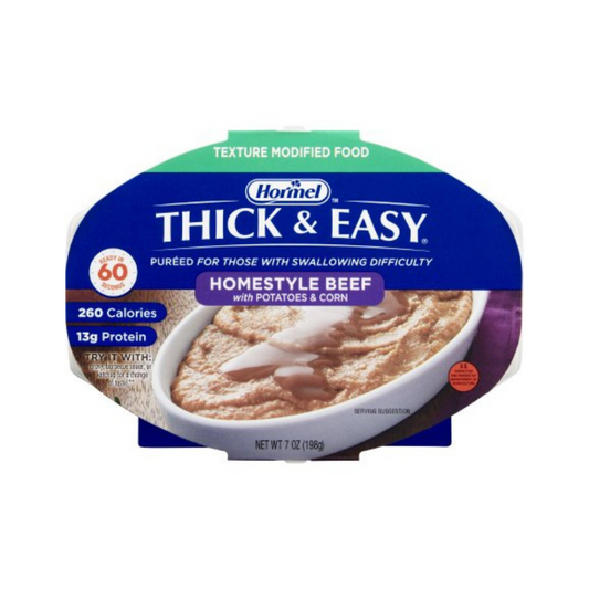 Thickened Food Thick & Easy® Purees 7 oz. Tray Beef with Potatoes / Corn Flavor Puree IDDSI Level 2 Mildly Thick