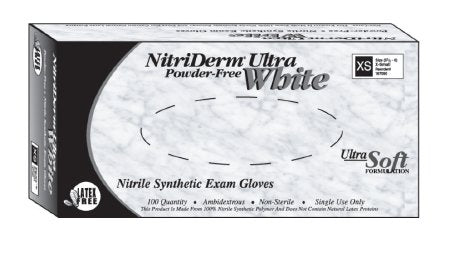 NitriDerm Ultra White Nitrile Exam Gloves Small Size (Box of 100) - Fully Textured, Standard Cuff Length, Non-Sterile