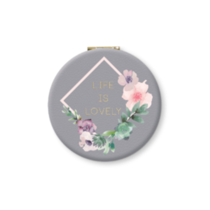 Lovely Garden Compact Mirror Stylish Faux Leather, Dual Mirrors with Magnification