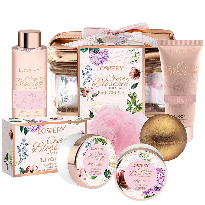 Gift Basket in Cherry Blossom Home Bath Set - 8Pc Relaxation Gift