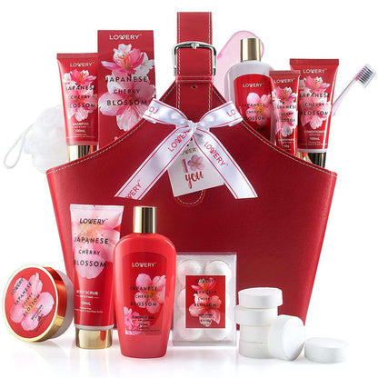Lovery Japanese Cherry Blossom Bath Set 25Pc Body Care Tote Kit for Luxurious At-Home Spa Treatment