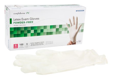 McKesson Confiderm Latex Exam Gloves - Small Size (Box of 100) - Powder-Free, Textured Ivory for Secure Grip