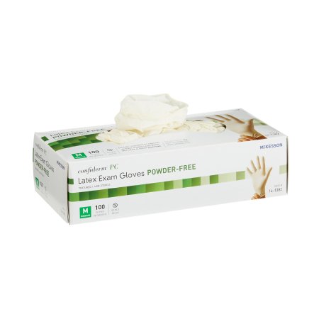 McKesson Confiderm Latex Exam Gloves Medium Size (Box of 100) Powder-Free, Textured Ivory for Secure Grip