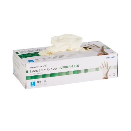 McKesson Confiderm Latex Exam Gloves Large Size (Box of 100) Powder-Free, Textured Ivory for Secure Grip