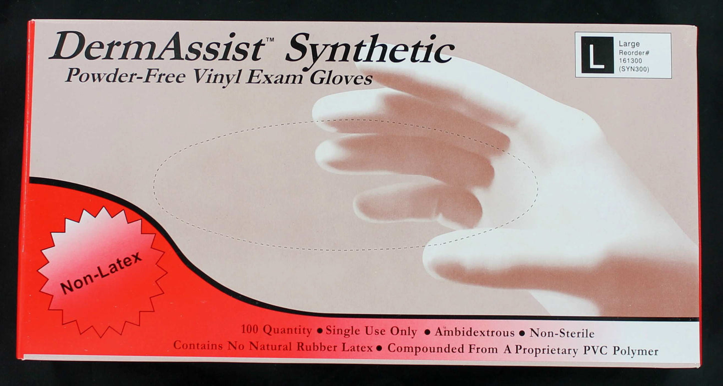 DermAssist Synthetic Vinyl Exam Gloves Large Size (Box of 100) - DEHP-Free, Soft, Comfortable, Effective Barrier
