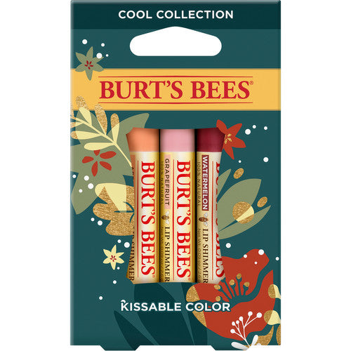 Burt's Bees Kissable Color Cool Gift Set - Lip Shimmer Trio with Apricot, Grapefruit, and Watermelon Shades