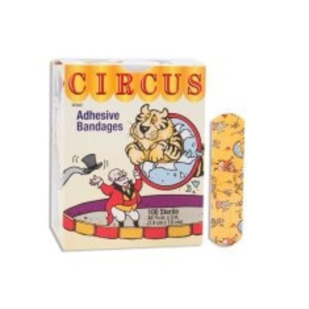 American® White Cross Stat Strip® Circus Kid Design Adhesive Strip, ¾ X 3 Inch