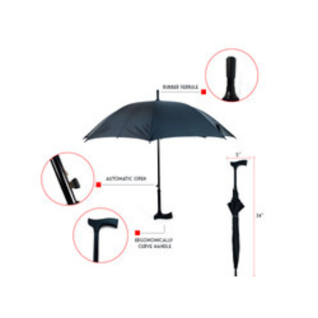 Black Canopy Walking Cane Umbrella-
