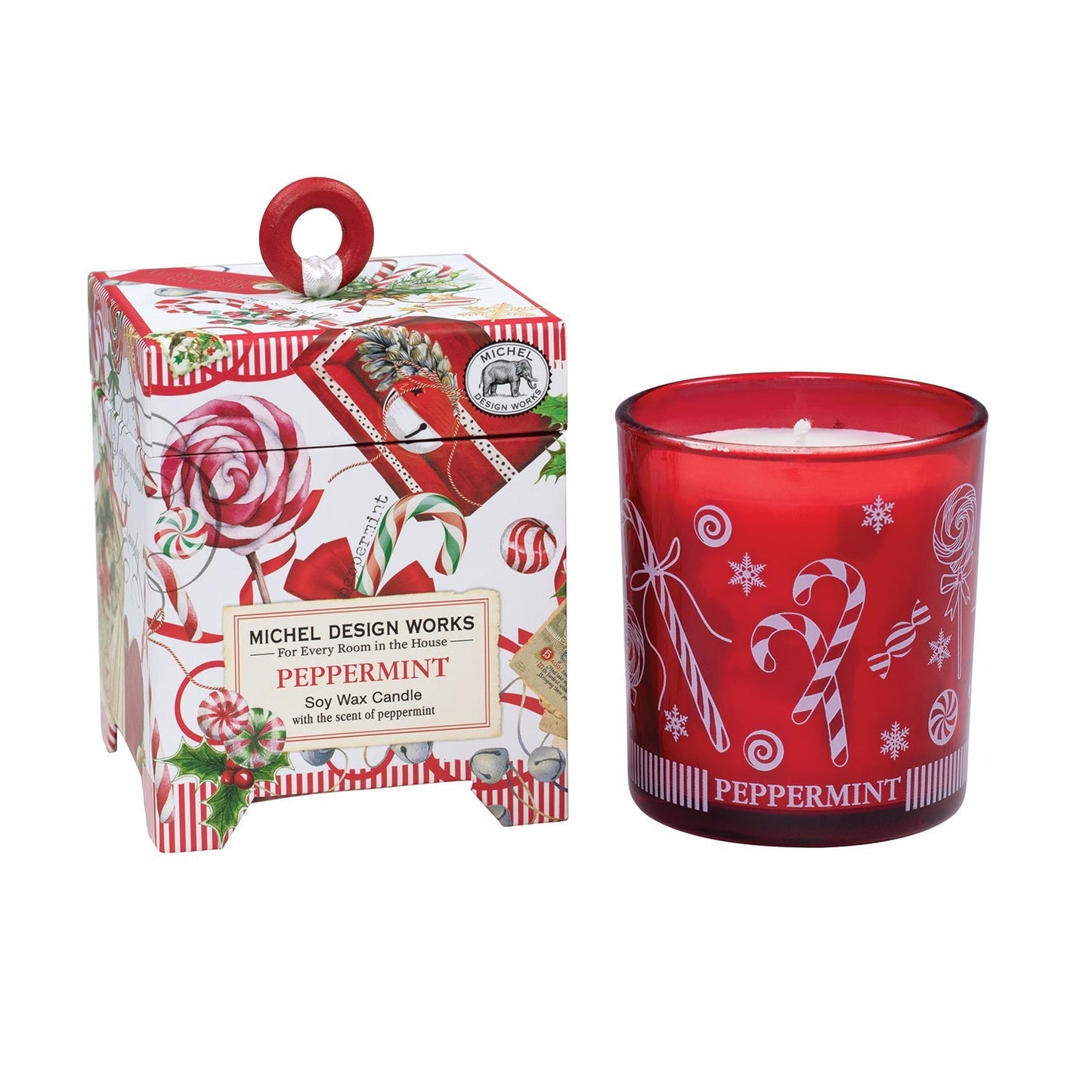 Peppermint 6.5 oz. Soy Wax Candle Classic Holiday Fragrance in Decorative Glass