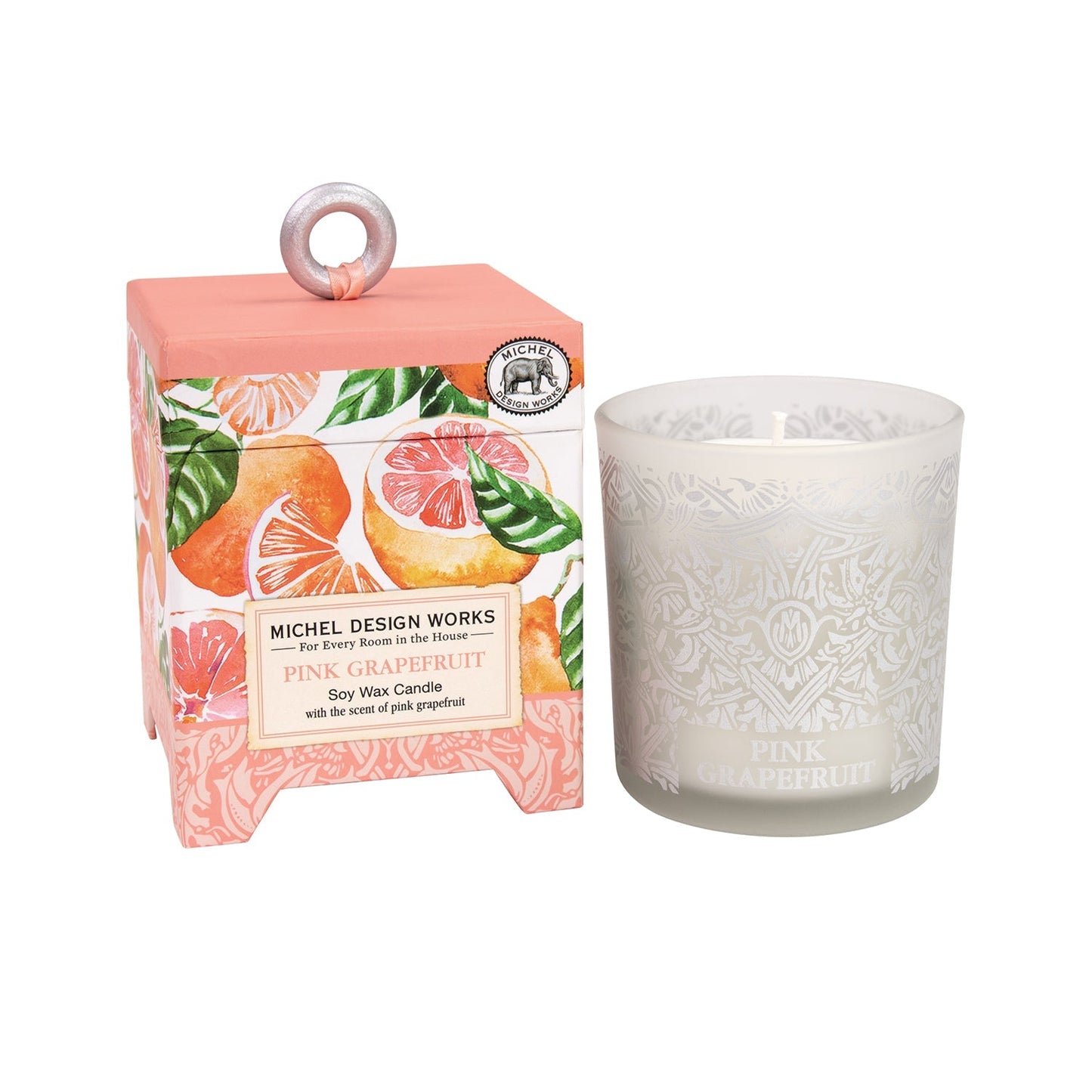 Pink Grapefruit 6.5 oz. Soy Wax Candle Invigorating Scent, Charming Design
