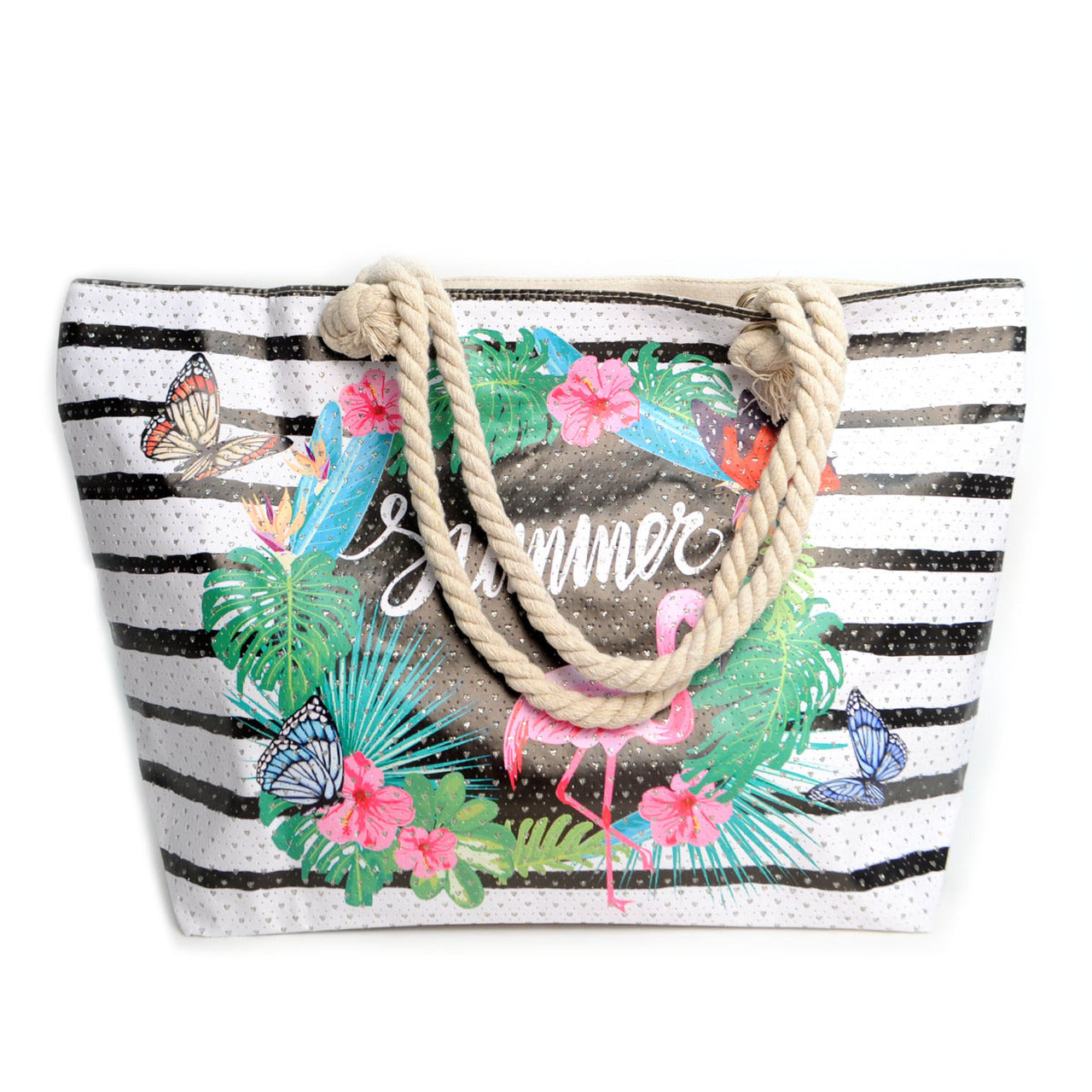 Sun-Kissed Vibes Striped Summer Tropical Ladies Tote Bag