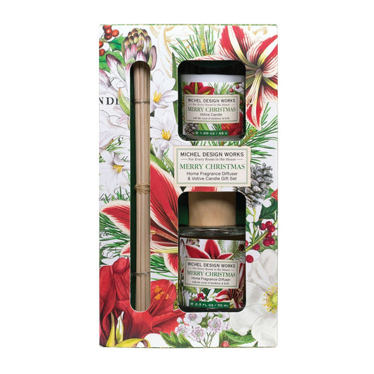 Festive Radiance Merry Christmas Home Fragrance Diffuser & Votive Candle Gift Set