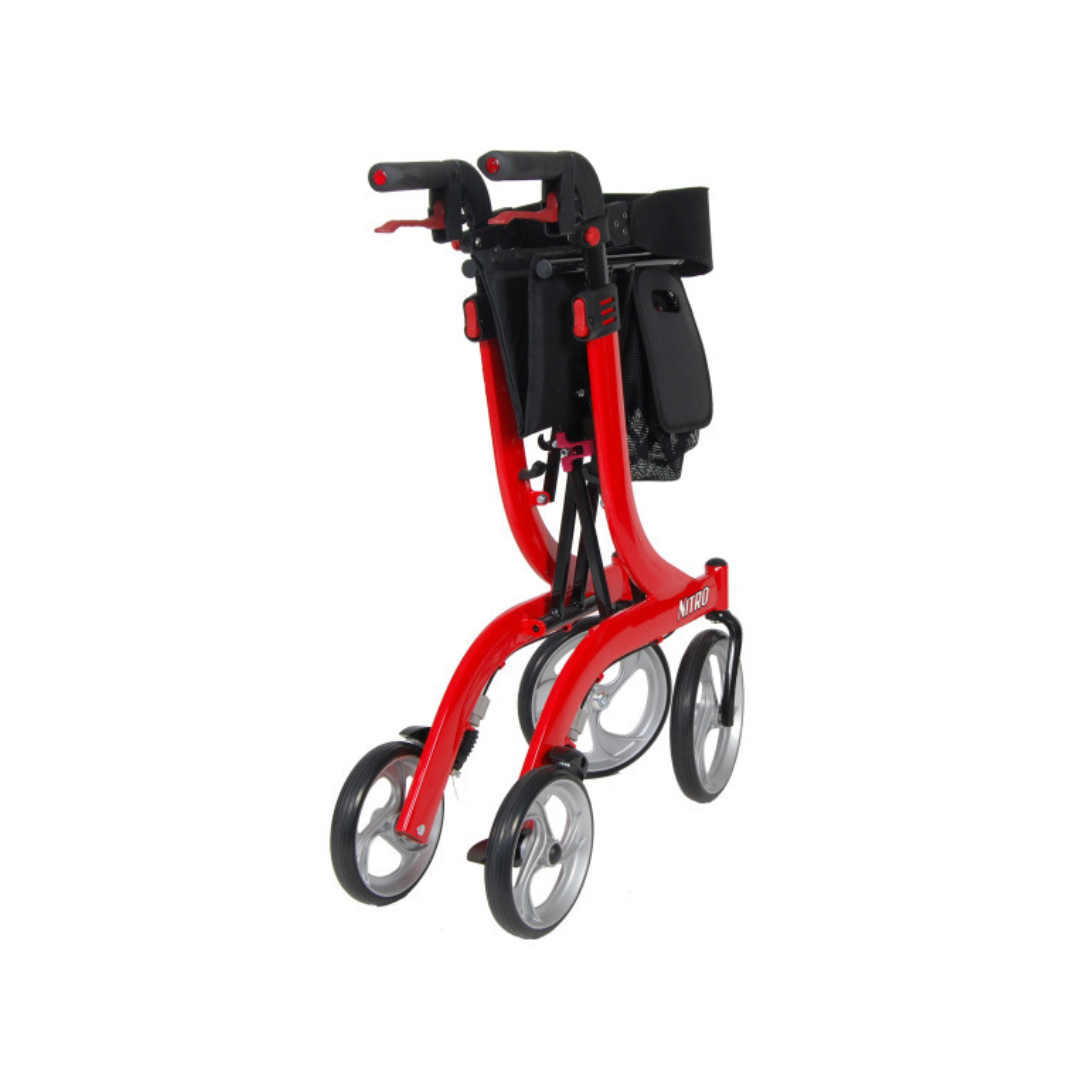 Drive Medical Nitro Euro Rollator Folding Walker Adult 4 Wheels 4 Wheel * Red* Adjustable Height Aluminum Frame
