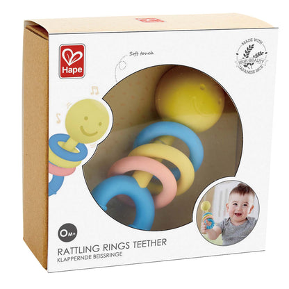 Hape Ratling Rings Teether Safe Rice-Based Infant Toy with Rattling Rings for Sensory Stimulation and Teething Relief