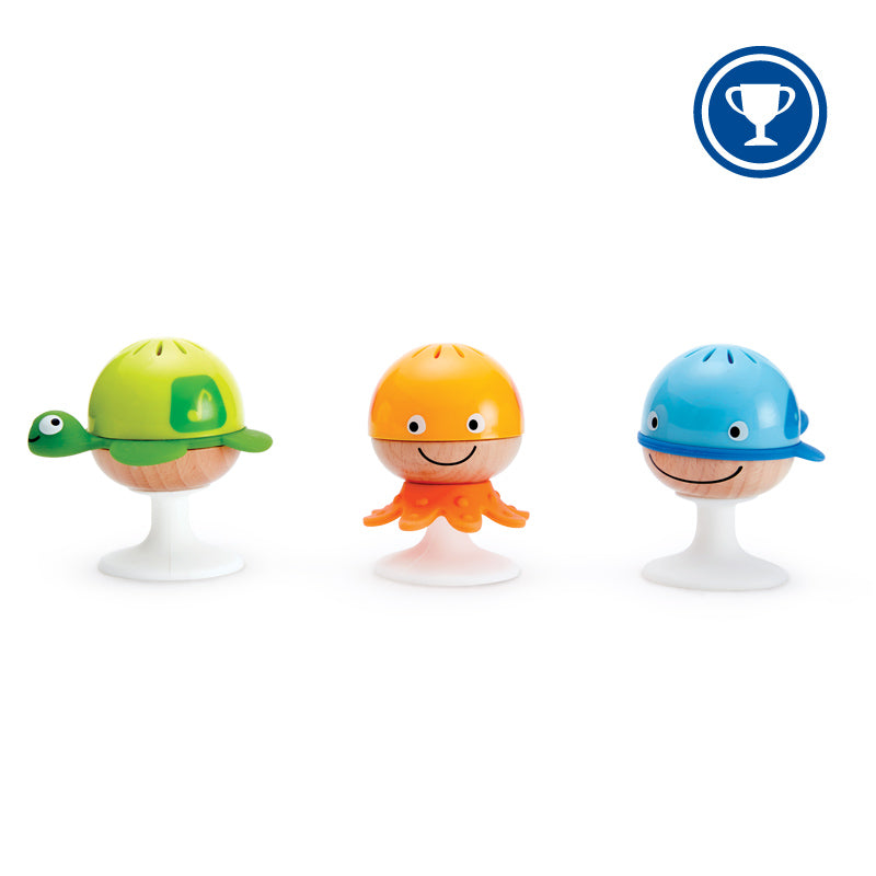 Hape Stay-put Rattle SetEngaging Sea Animal Suction Rattles for Early Development