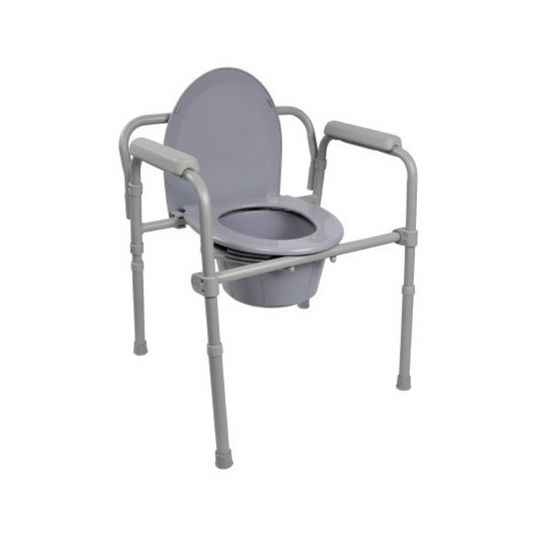 Folding Commode Chair McKesson Fixed Arm Steel Frame Back Bar 13-1/2 Inch Seat Width COMMODE, FOLDING STEEL FRAME 350LBS