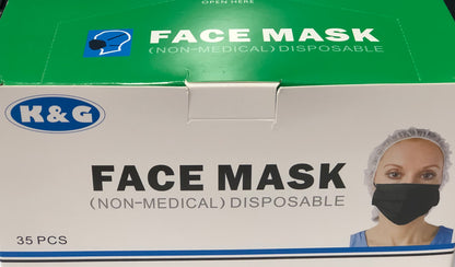 K & G 4-Ply Face Mask Non-Medical, Disposable, 35 PCS in a Box - Hypoallergenic, Nose Bar Adaptable, High Filtration Capacity, Perfect Fitting"