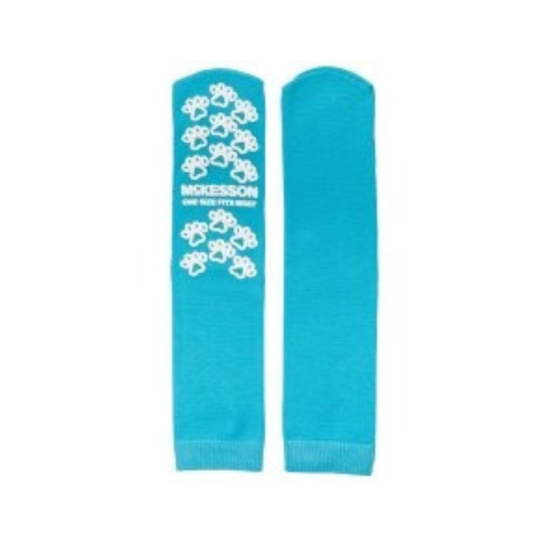 McKesson Paw Prints Slipper Socks Cozy Comfort with Teal Paw Print Design (96 Pairs/Case)