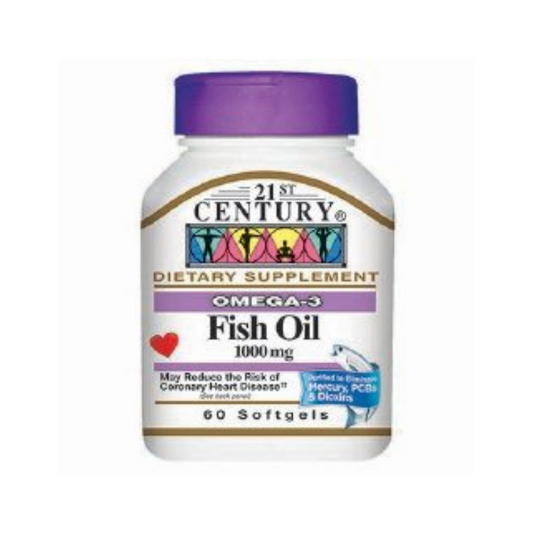 21st Century Omega 3 Fish Oil Supplement - 1000 mg Softgel (60 Bottles) for Heart, Joints, and Energy Boost