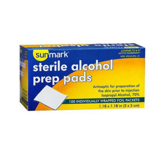 SUNMARK STERILE ALCOHOL 70% PREP PADS 1.18 INCHES X 1.18 INCHES BX/100
