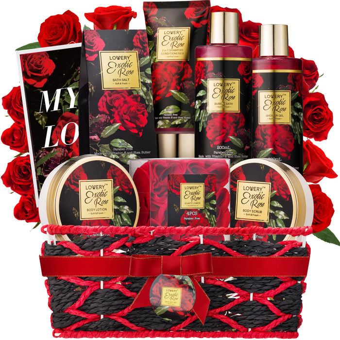 Exotic Rose Spa Gift Basket - 13pc Self Care Set