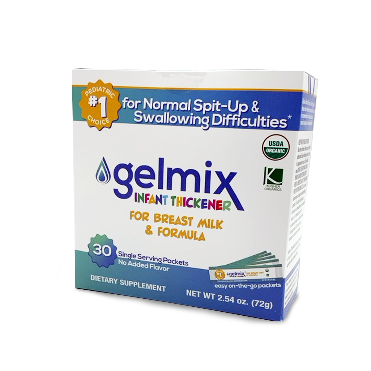 Gelmix Infant Thickener 2.4g Sticks Box of 30, USDA Organic, Pediatric Formula