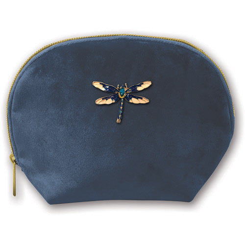 Florette Dragonfly Navy Velvet Brooch Bag Elegant Brooch Embellishment, Nylon Lining, Engraved Gold Zipper, Compact and Stylish