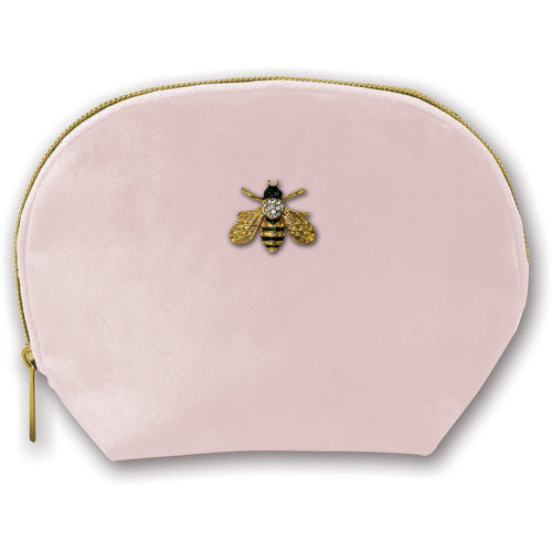 Florette Bee Blush Velvet Brooch Bag Stylish Embellishment, Nylon Lining, Engraved Gold Zipper, Petite and Elegant