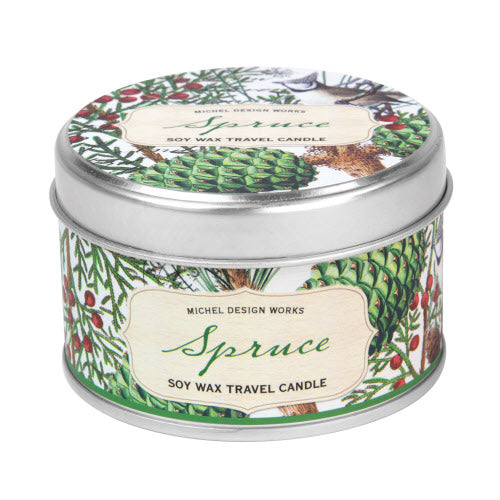 Michel Design Works Spruce 4 oz. Soy Wax Travel Candle Natural Scented Elegance for On-the-Go